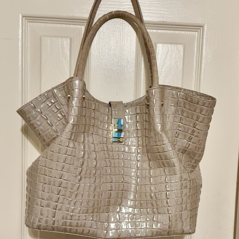 Brahmin Croc-Embossed Tote in Cream
